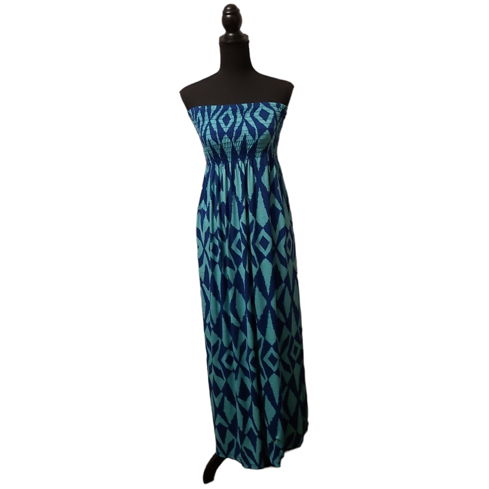 💚Blue/Green Strapless Maxi Dress💚Size M/L